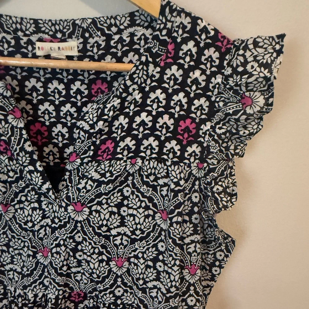 Roller Rabbit Periyar-Dora Pippa Pink Black Block Print Cotton Sundress Large - Picture 5 of 14